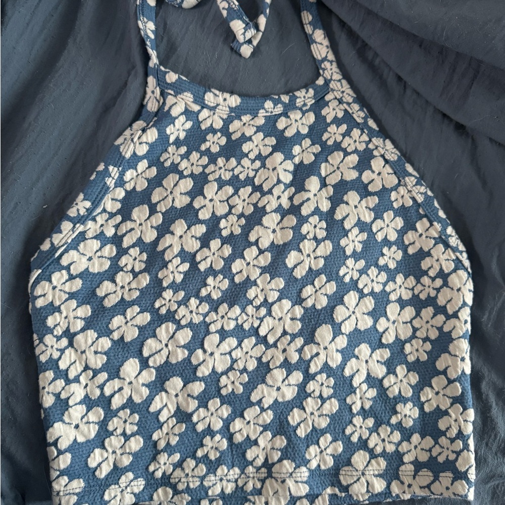American Eagle Outfitters Blue Sleeveless Crop Tank Top
